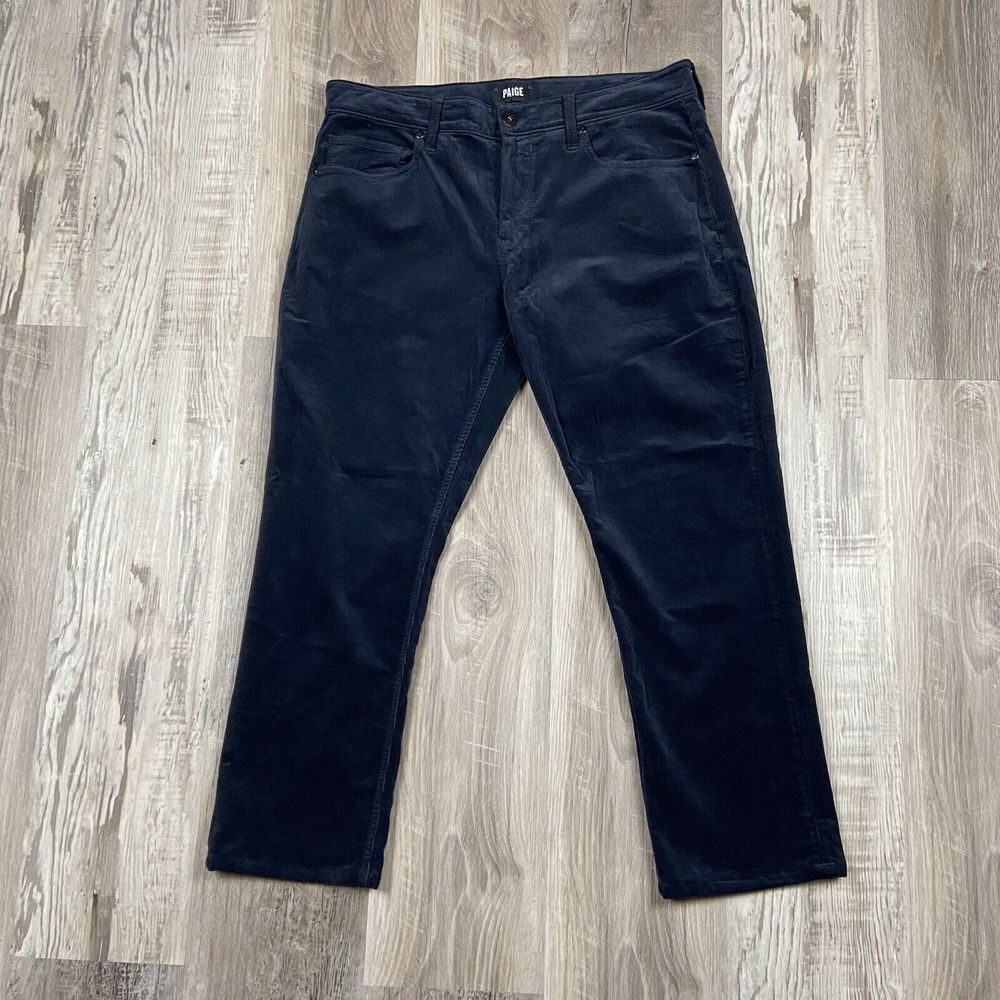 PAIGE‎ Lennox Slim Fit Micro-Corduroy Pants in Deep Anchor Size 33x26